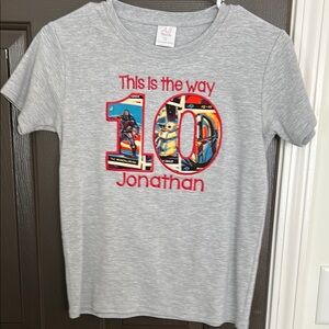 Mandalorian Gray Kids Shirt with Red Accents